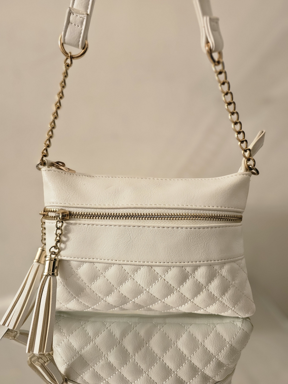 Call It Spring Ivory Quilted Crossbody Bag with Gold Hardware